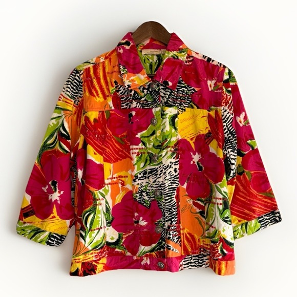 Choices Jackets & Blazers - Choices Patchwork Jacket Top Cardigan Floral Tropical Sequin Zebra Button‎ Large